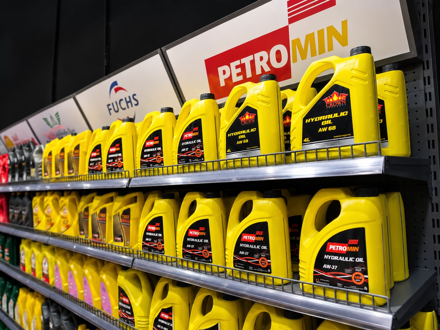 Petromin and Fuchs product shelves